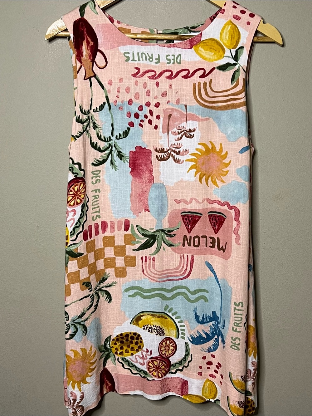 Paper Heart  Summer Haze Des Fruits Dress Medium Pink White Linen Blend Resort